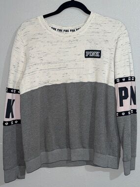 PINK Victoria's Secret color block Crewneck Sweater - Gray, White & Pink
